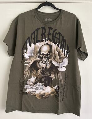 Civil Regime Roses From Concrete Reaper Olive Green Graphic Gym Tee L Distressed